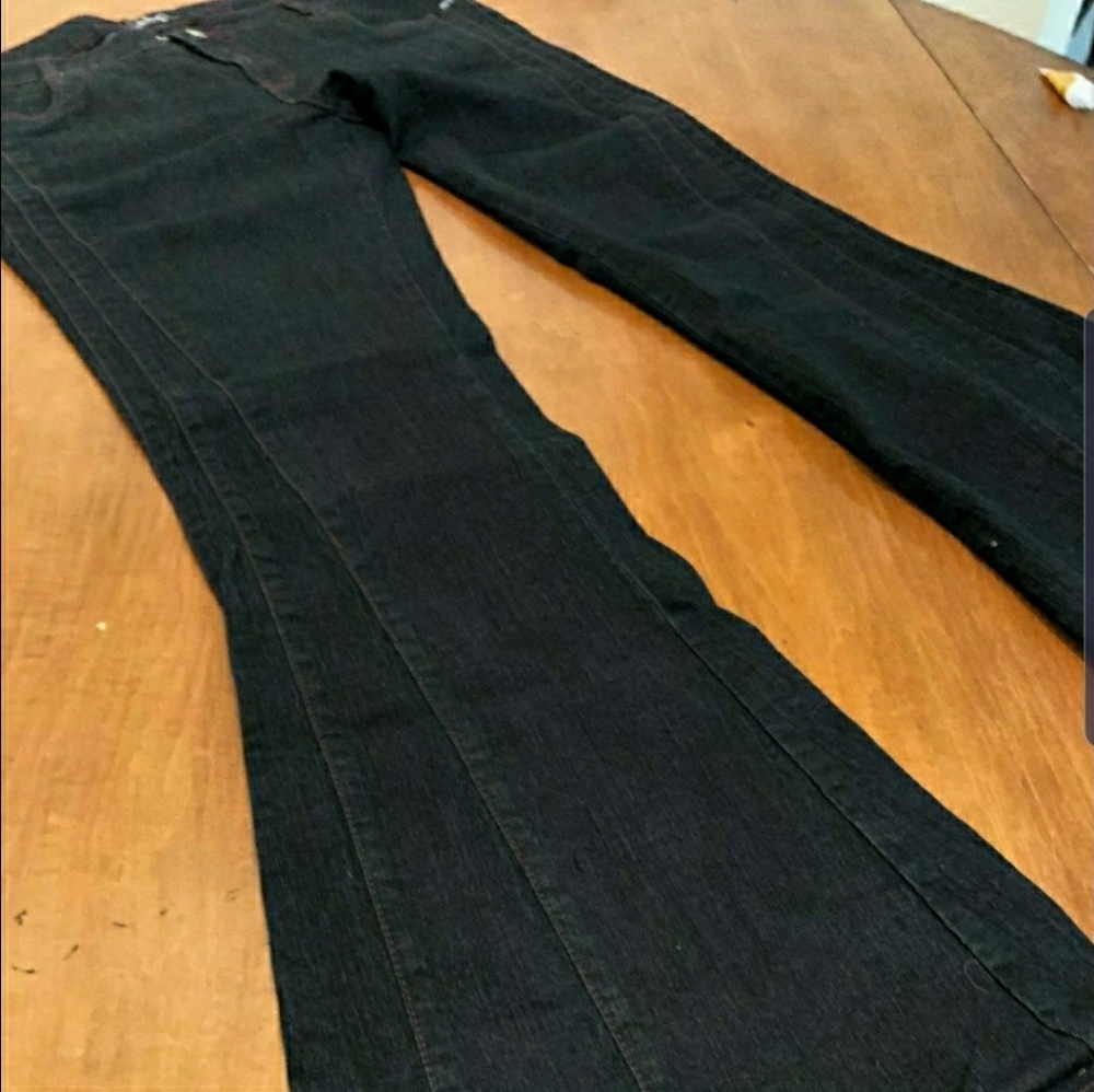 Denim Bell Bottoms Red Stirch Detail